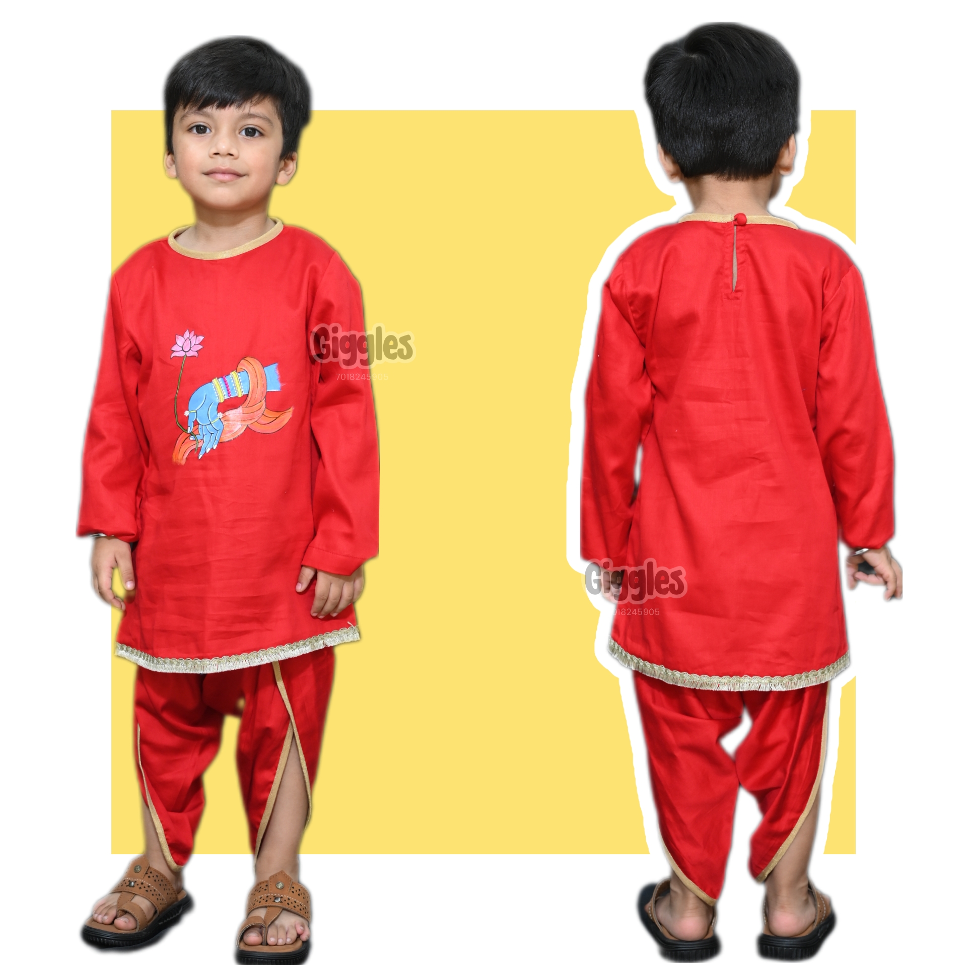 Hand painted Straight Kurta with Dhoti -HSH13